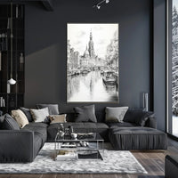Amsterdam Inspired Canal Scene Monochrome Illustration Travel Poster PosterGoat
