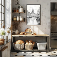 Amsterdam Inspired Canal Scene Monochrome Illustration Travel Poster PosterGoat
