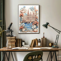Amsterdam-Inspired Cityscape with Butterflies Art Poster PosterGoat