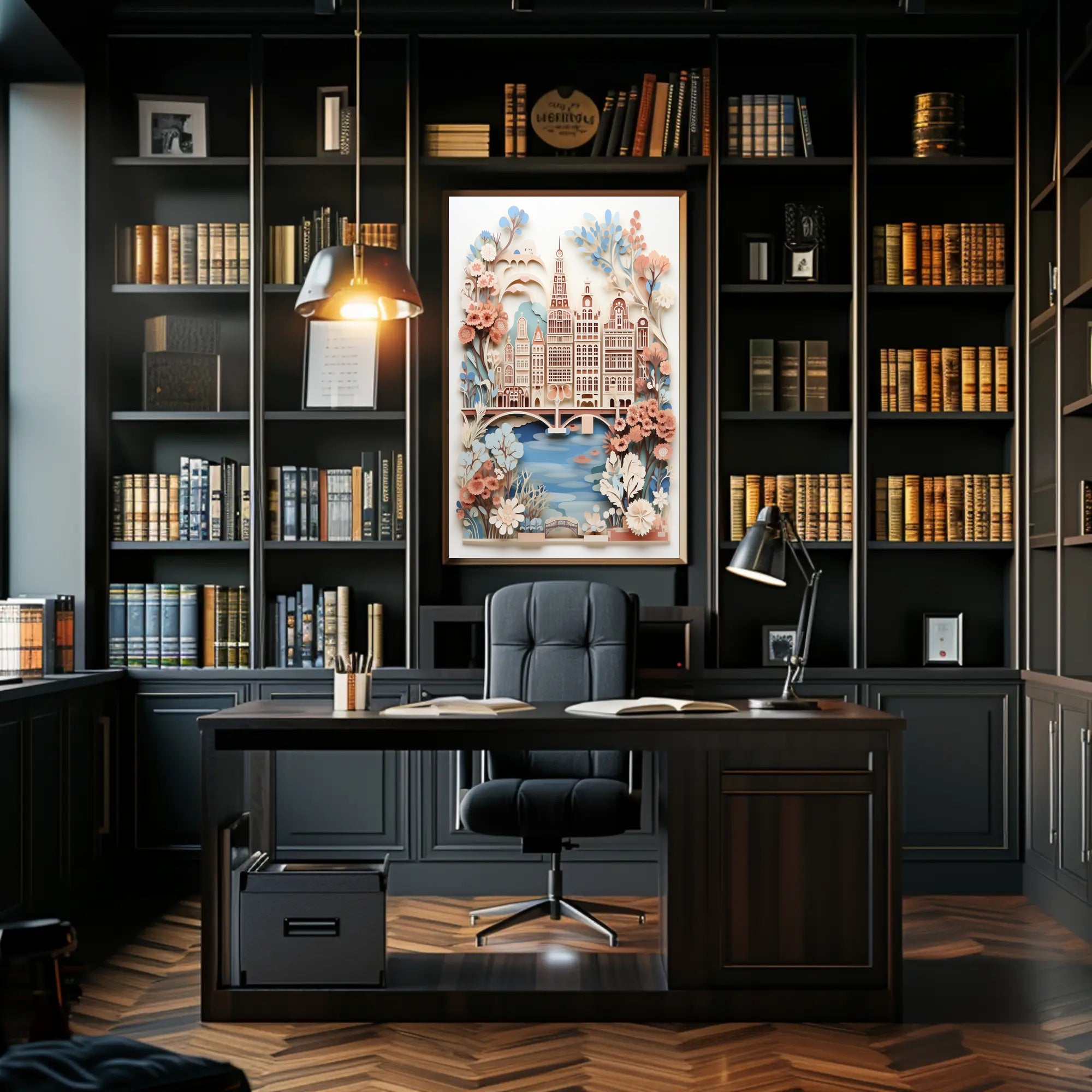 Amsterdam-Inspired Cityscape with Butterflies Art Poster PosterGoat