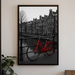 Amsterdam Red Bicycle Nostalgia Travel Poster PosterGoat