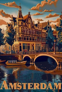 Amsterdam Tranquil Canals Vintage Travel Art Poster PosterGoat
