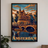Amsterdam Tranquil Canals Vintage Travel Art Poster PosterGoat