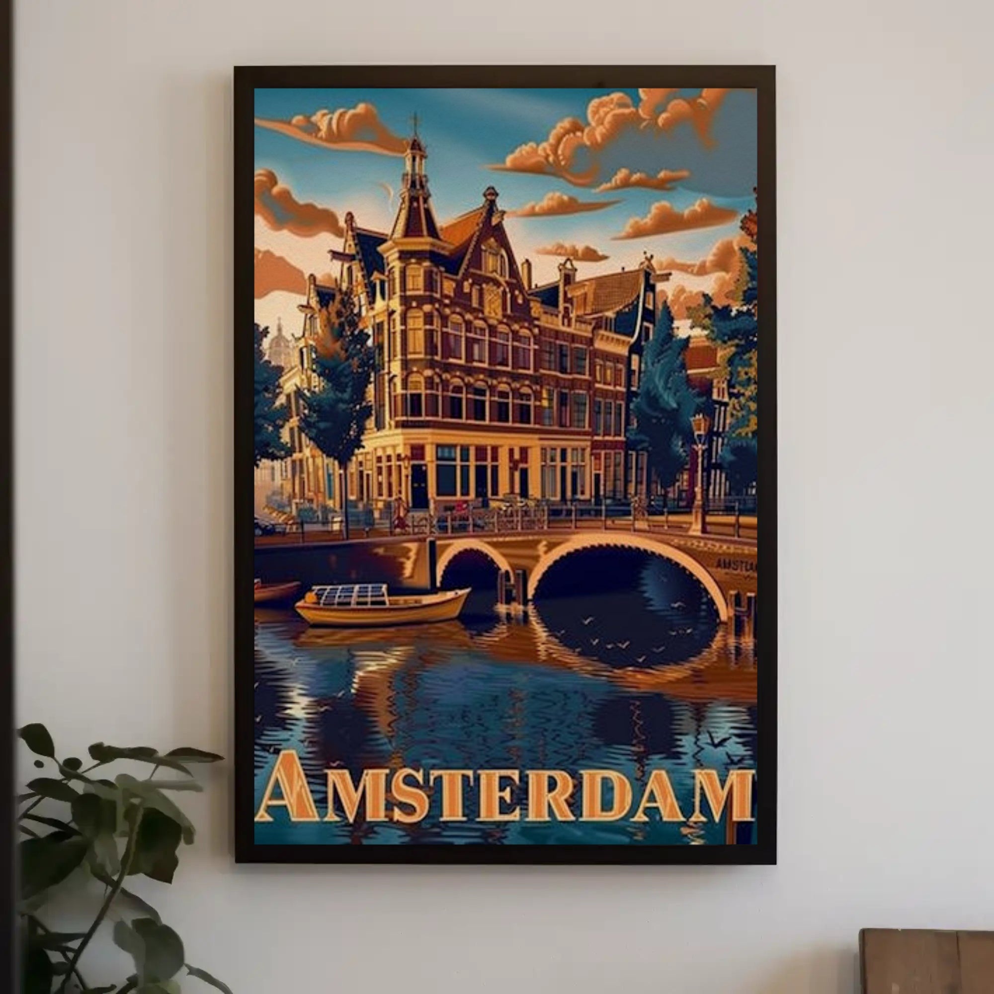 Amsterdam Tranquil Canals Vintage Travel Art Poster PosterGoat