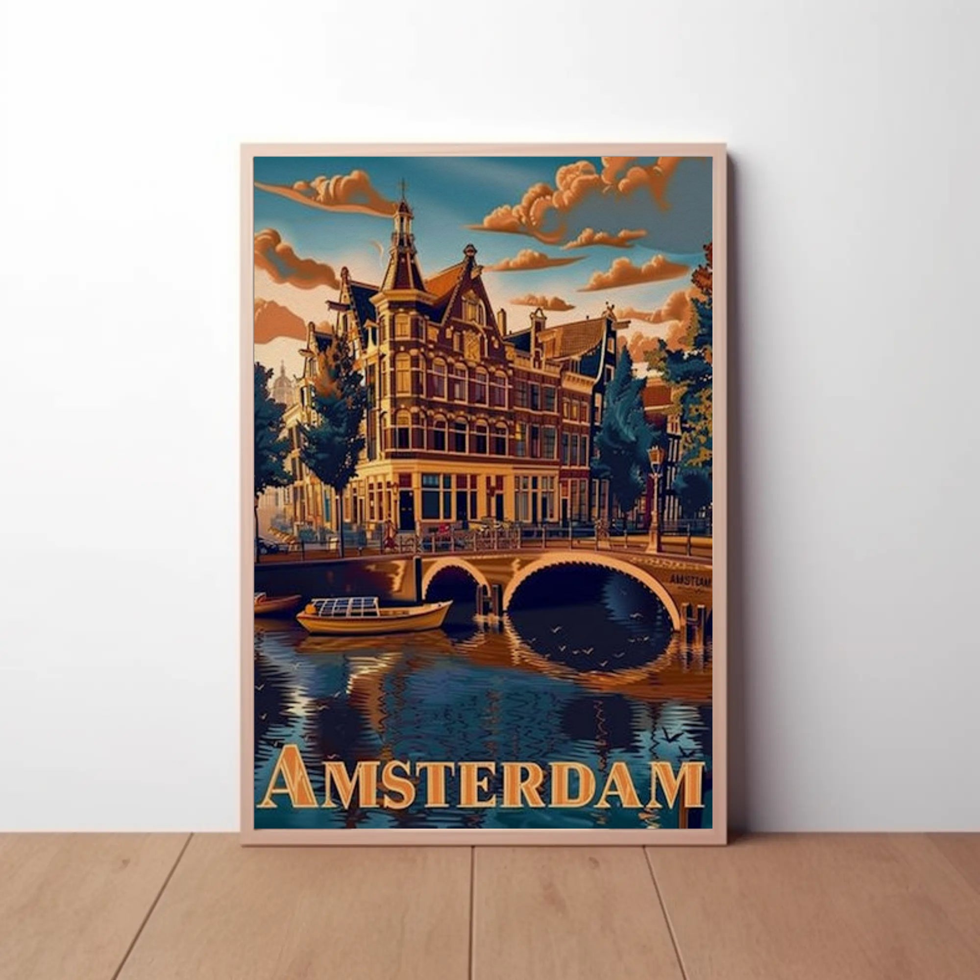 Amsterdam Tranquil Canals Vintage Travel Art Poster PosterGoat