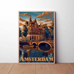 Amsterdam Tranquil Canals Vintage Travel Art Poster PosterGoat