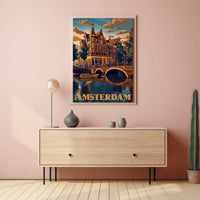 Amsterdam Tranquil Canals Vintage Travel Art Poster PosterGoat