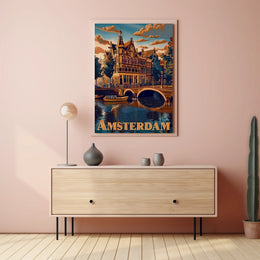 Amsterdam Tranquil Canals Vintage Travel Art Poster PosterGoat