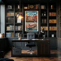 Amsterdam Vintage Canal Scene Travel Poster PosterGoat