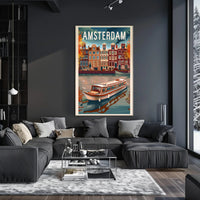 Amsterdam Vintage Canal Scene Travel Poster PosterGoat