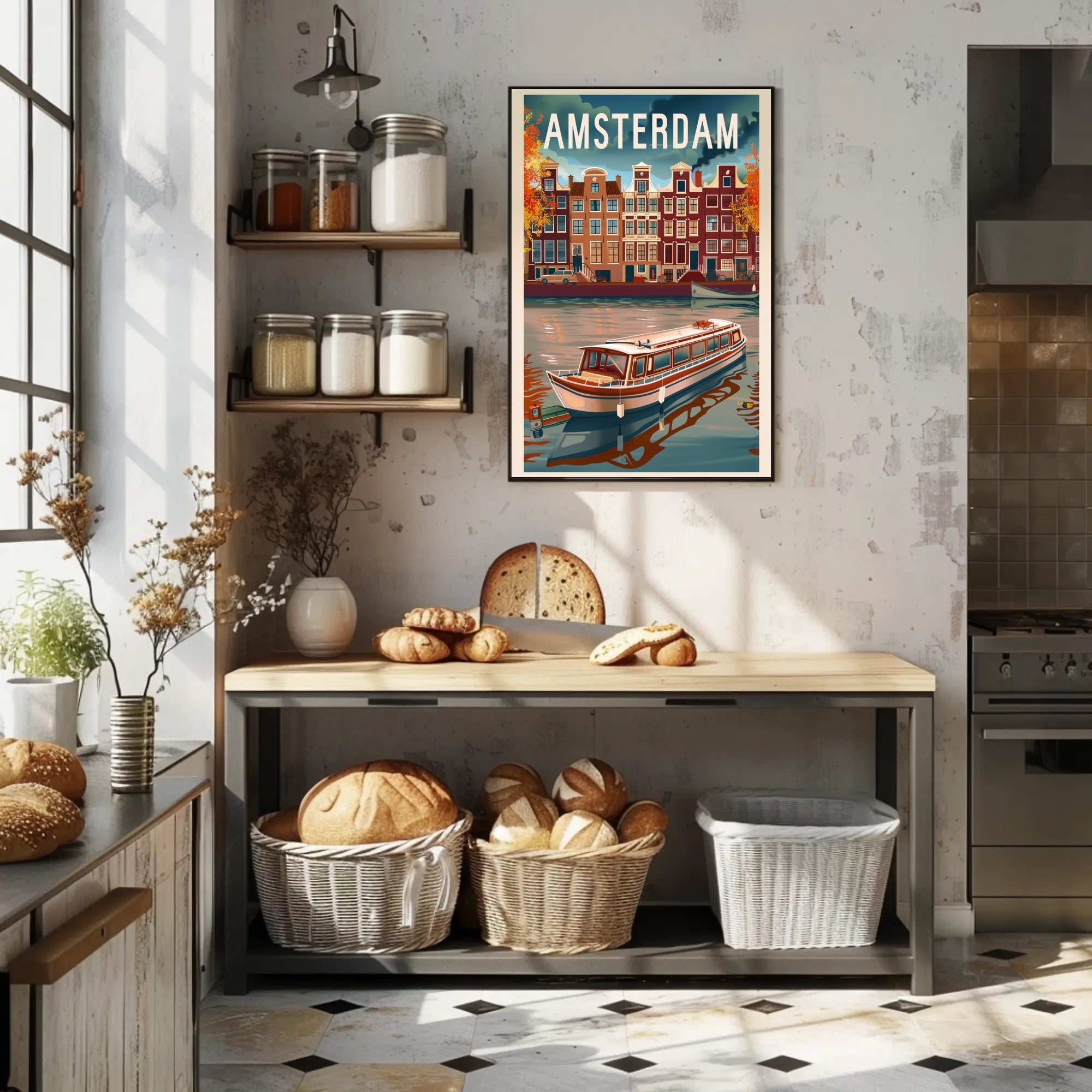 Amsterdam Vintage Canal Scene Travel Poster PosterGoat