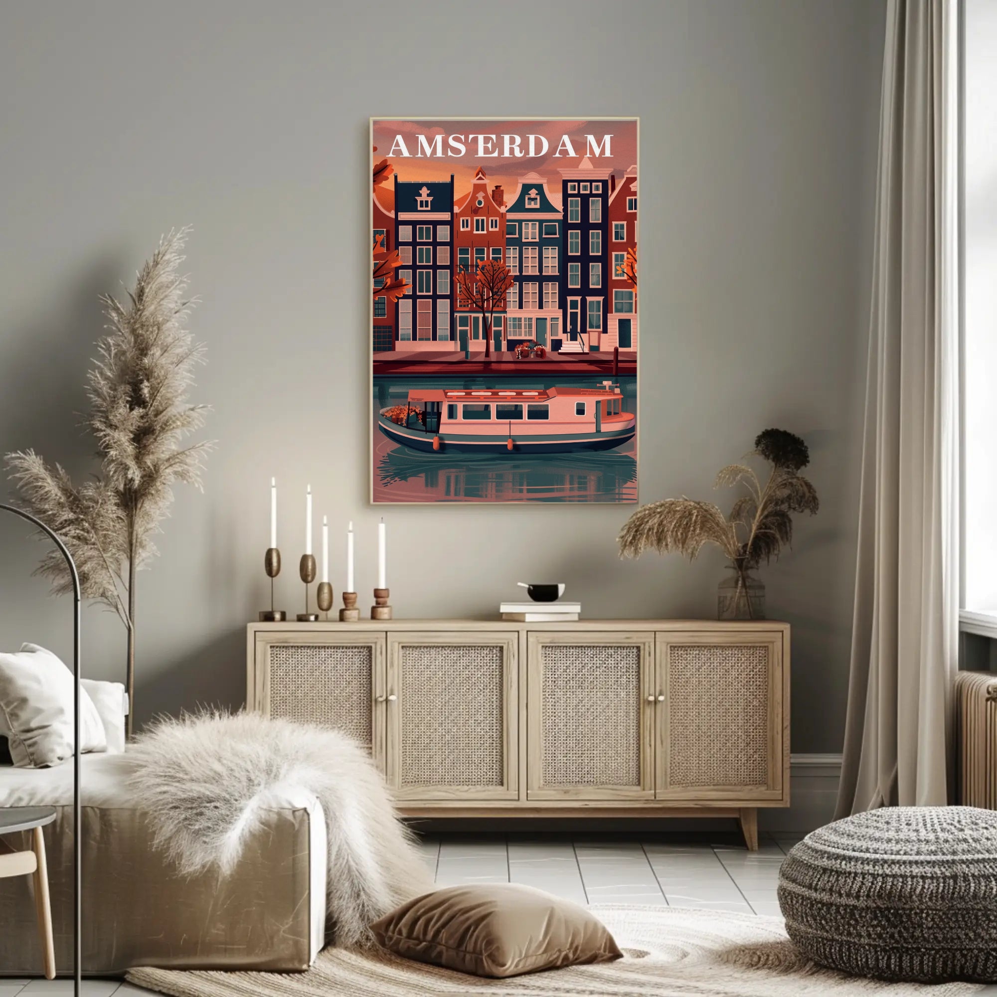 Amsterdam's Charming Autumn Canal Scene Travel Poster PosterGoat