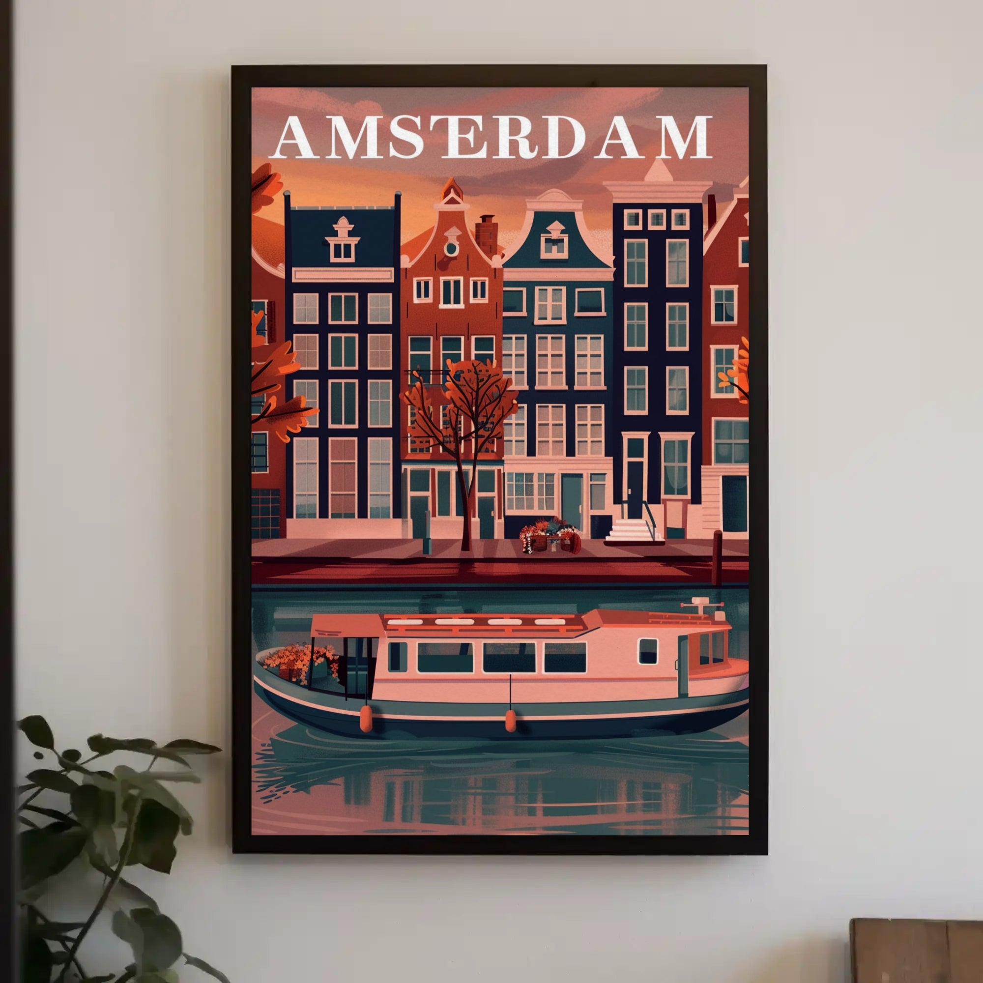 Amsterdam's Charming Autumn Canal Scene Travel Poster PosterGoat