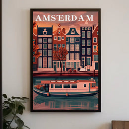 Amsterdam's Charming Autumn Canal Scene Travel Poster PosterGoat