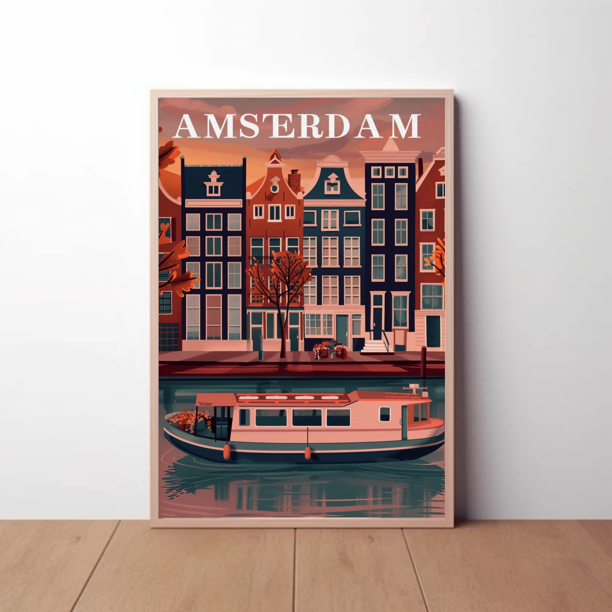 Amsterdam's Charming Autumn Canal Scene Travel Poster PosterGoat