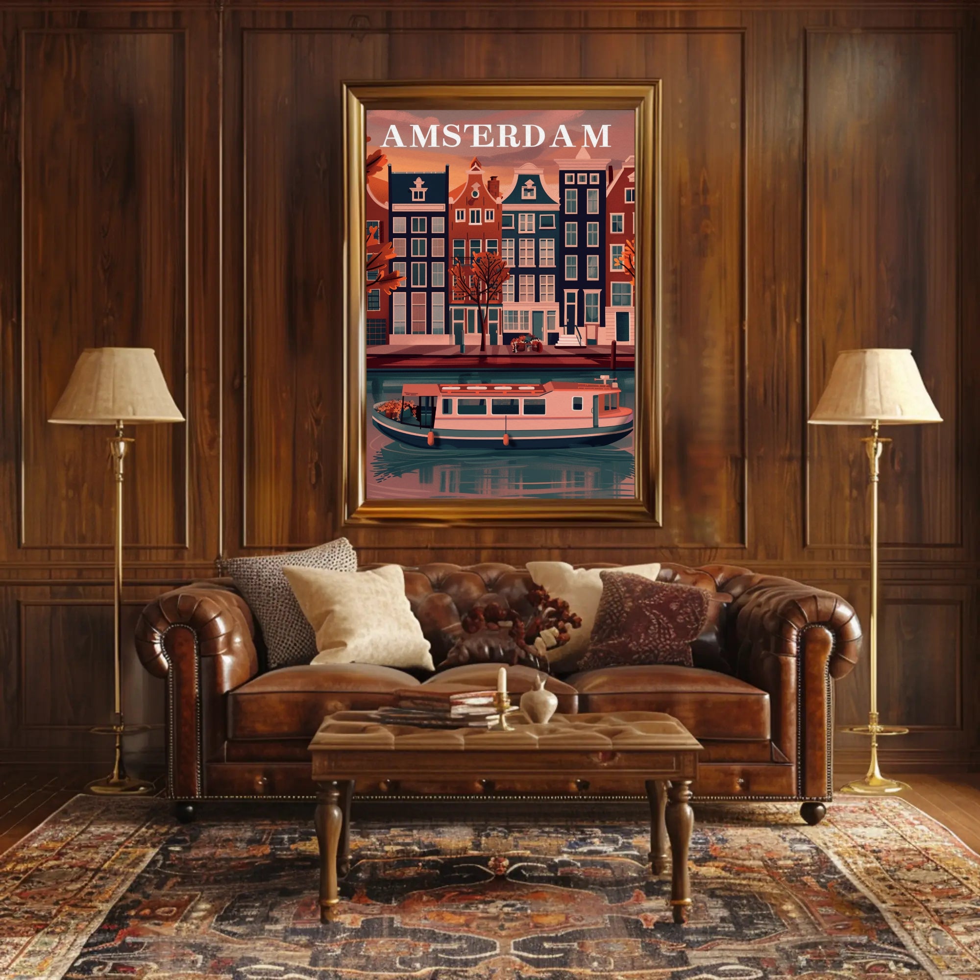 Amsterdam's Charming Autumn Canal Scene Travel Poster PosterGoat