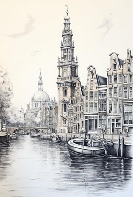 Amsterdam's Iconic Canals Monochrome Artistic Travel Poster PosterGoat
