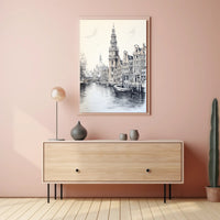 Amsterdam's Iconic Canals Monochrome Artistic Travel Poster PosterGoat