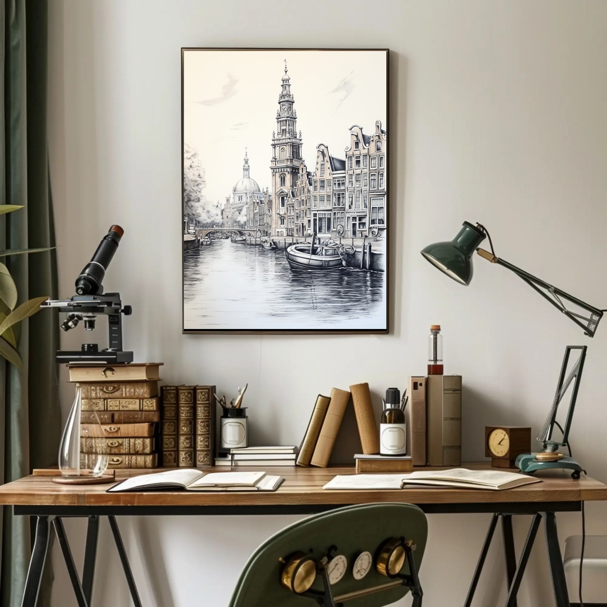 Amsterdam's Iconic Canals Monochrome Artistic Travel Poster PosterGoat