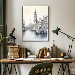 Amsterdam's Iconic Canals Monochrome Artistic Travel Poster PosterGoat