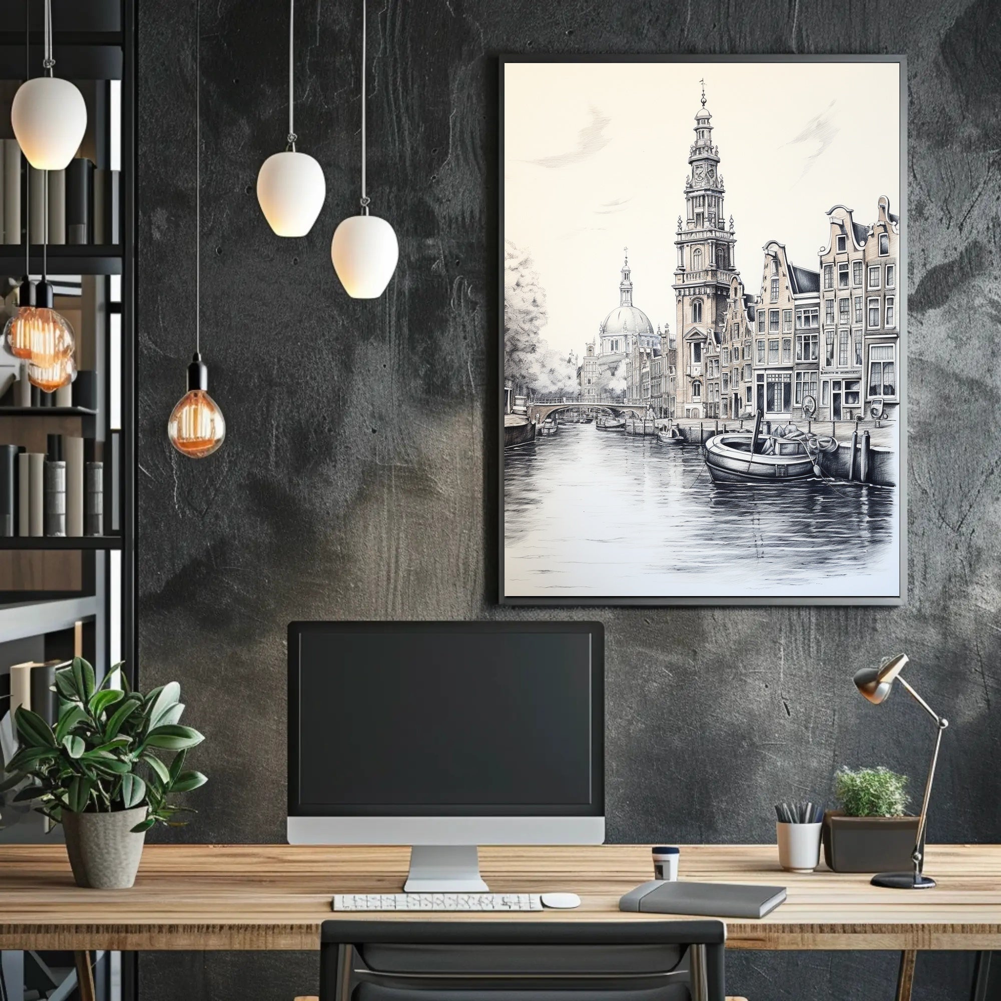 Amsterdam's Iconic Canals Monochrome Artistic Travel Poster PosterGoat