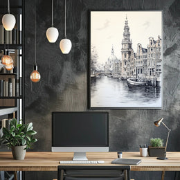 Amsterdam's Iconic Canals Monochrome Artistic Travel Poster PosterGoat