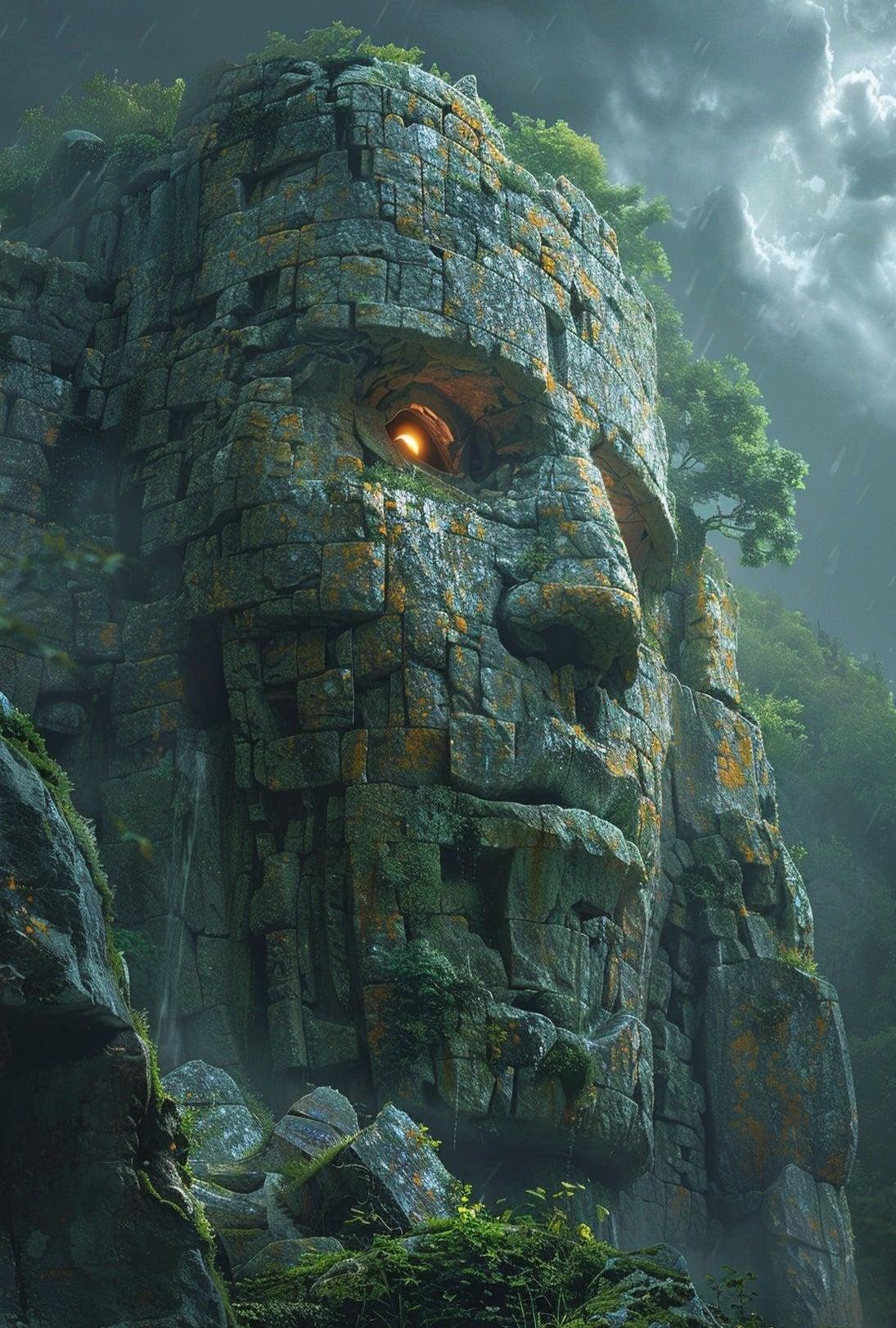 Ancient Face Ruins Adventure - Cultural or Heritage Poster PosterGoat