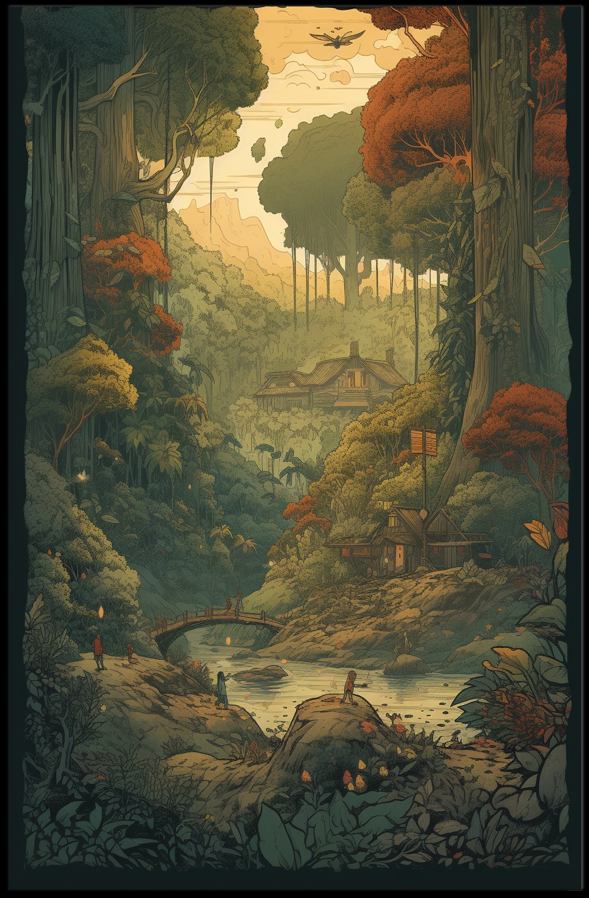 Ancient Fantastical Forest Landscape Cultural or Heritage Poster PosterGoat