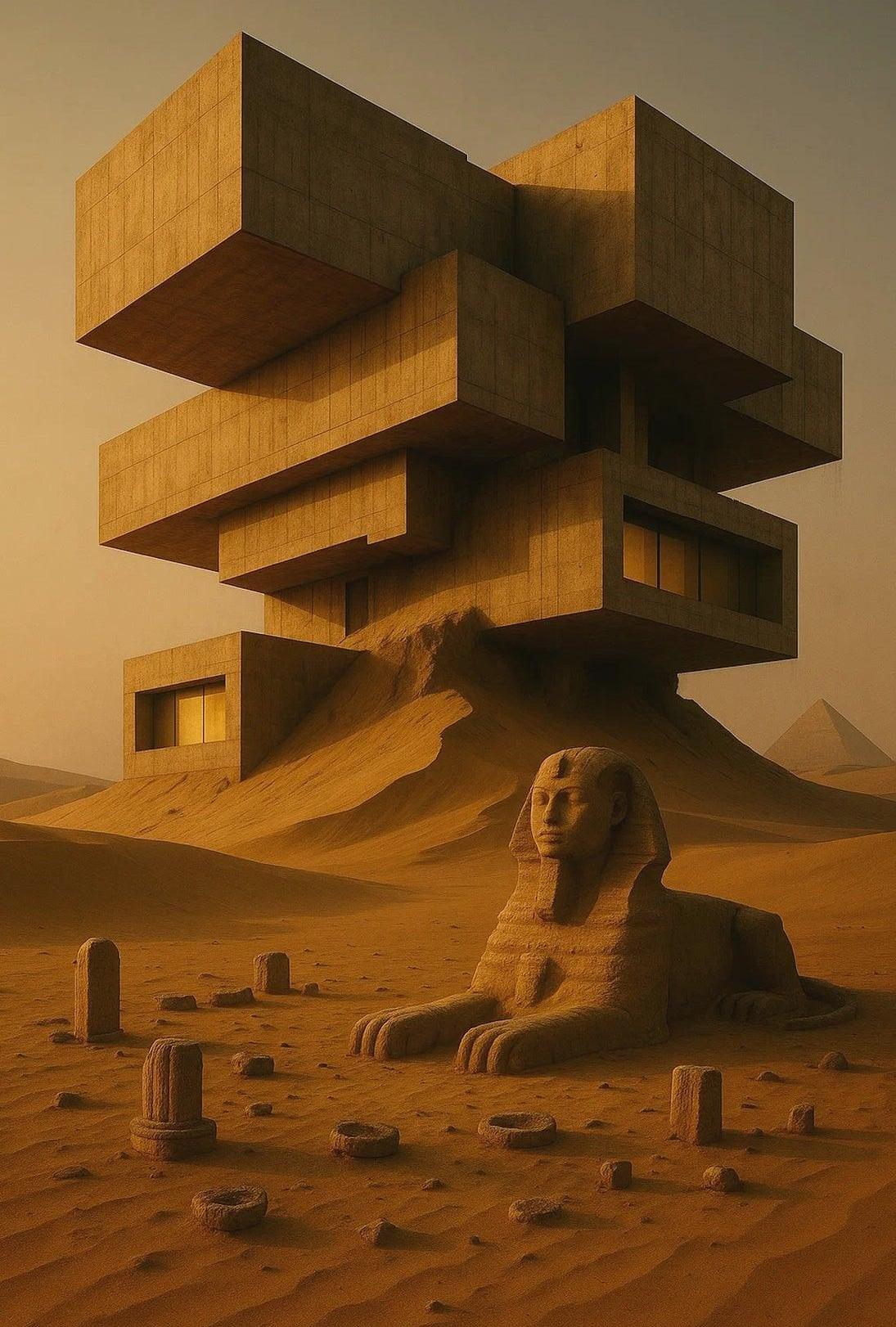 Ancient Futurism Egyptian Landscape Futuristic Sci-Fi Poster PosterGoat