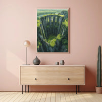 Ancient Gothic Ruins in Verdant Landscape Art Poster PosterGoat