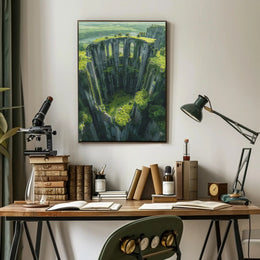 Ancient Gothic Ruins in Verdant Landscape Art Poster PosterGoat