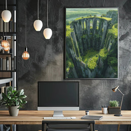 Ancient Gothic Ruins in Verdant Landscape Art Poster PosterGoat