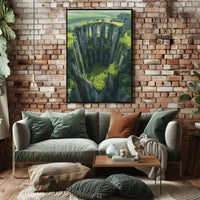Ancient Gothic Ruins in Verdant Landscape Art Poster PosterGoat