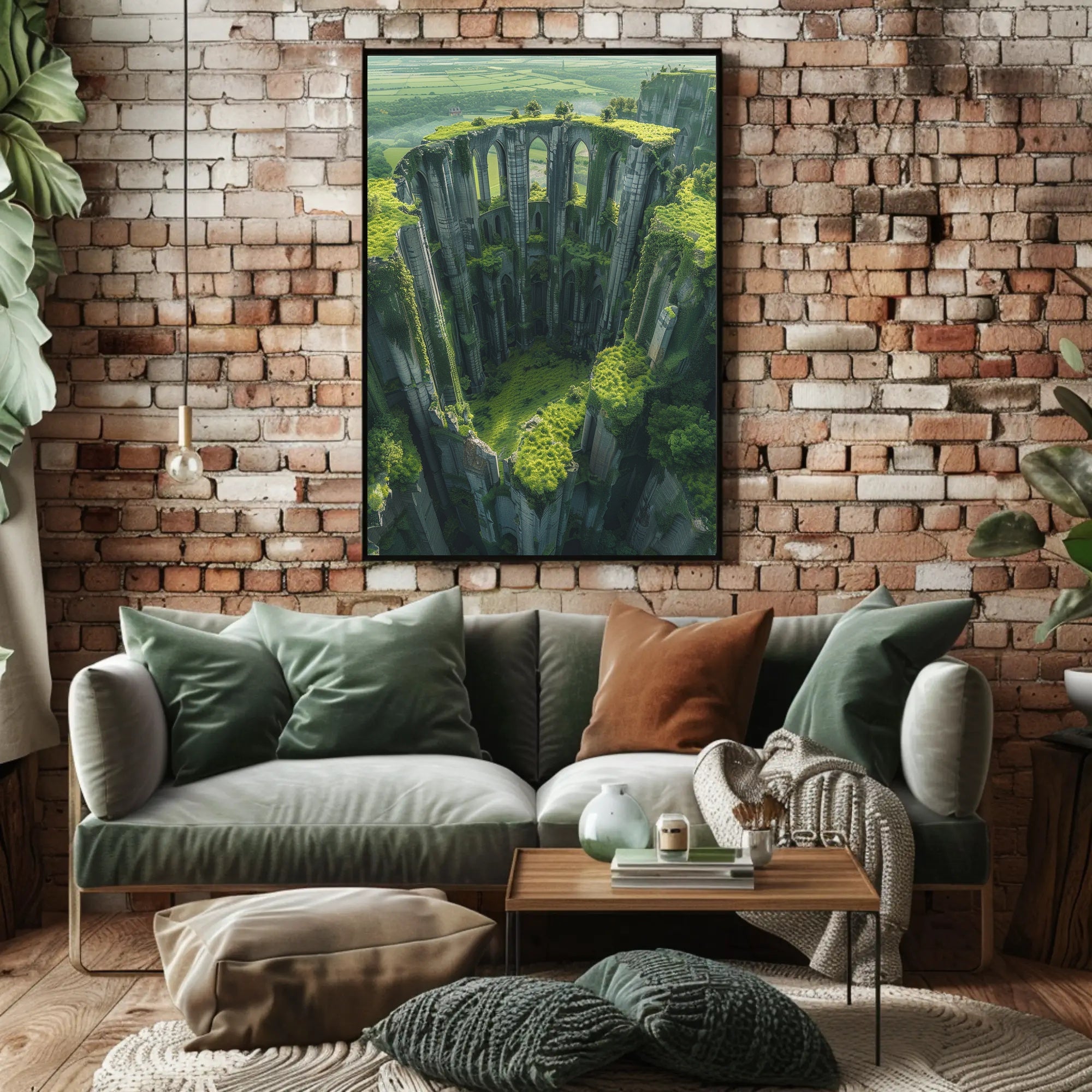 Ancient Gothic Ruins in Verdant Landscape Art Poster PosterGoat