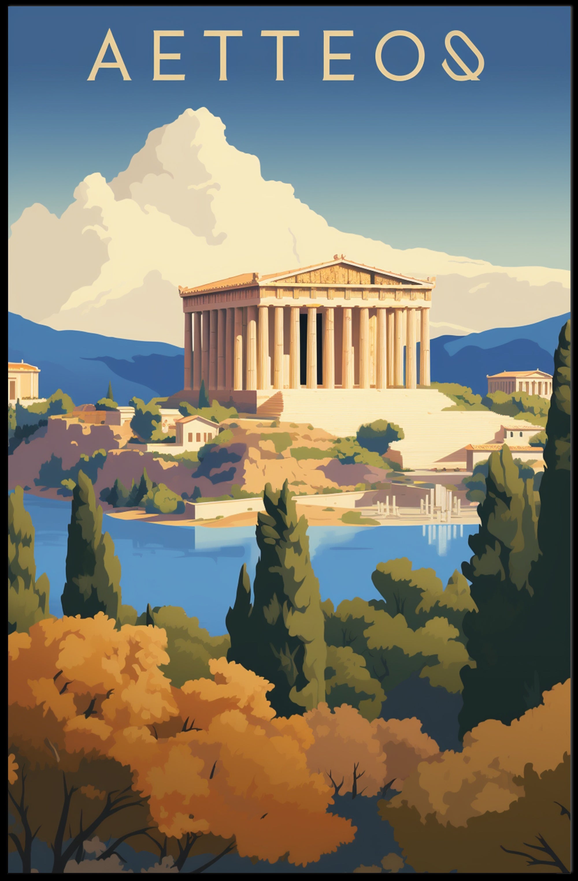 Ancient Greek Temple Landscape Art Cultural or Heritage Poster PosterGoat