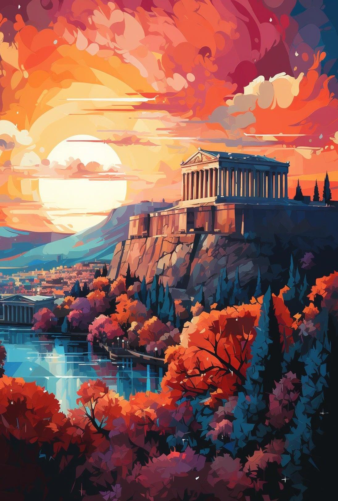 Ancient Greek Temple Scenic Landscape Heritage Poster PosterGoat