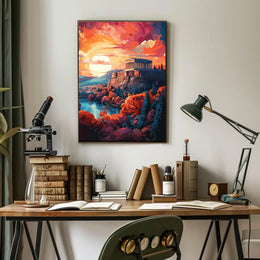 Ancient Greek Temple Scenic Landscape Heritage Poster PosterGoat