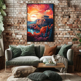 Ancient Greek Temple Scenic Landscape Heritage Poster PosterGoat