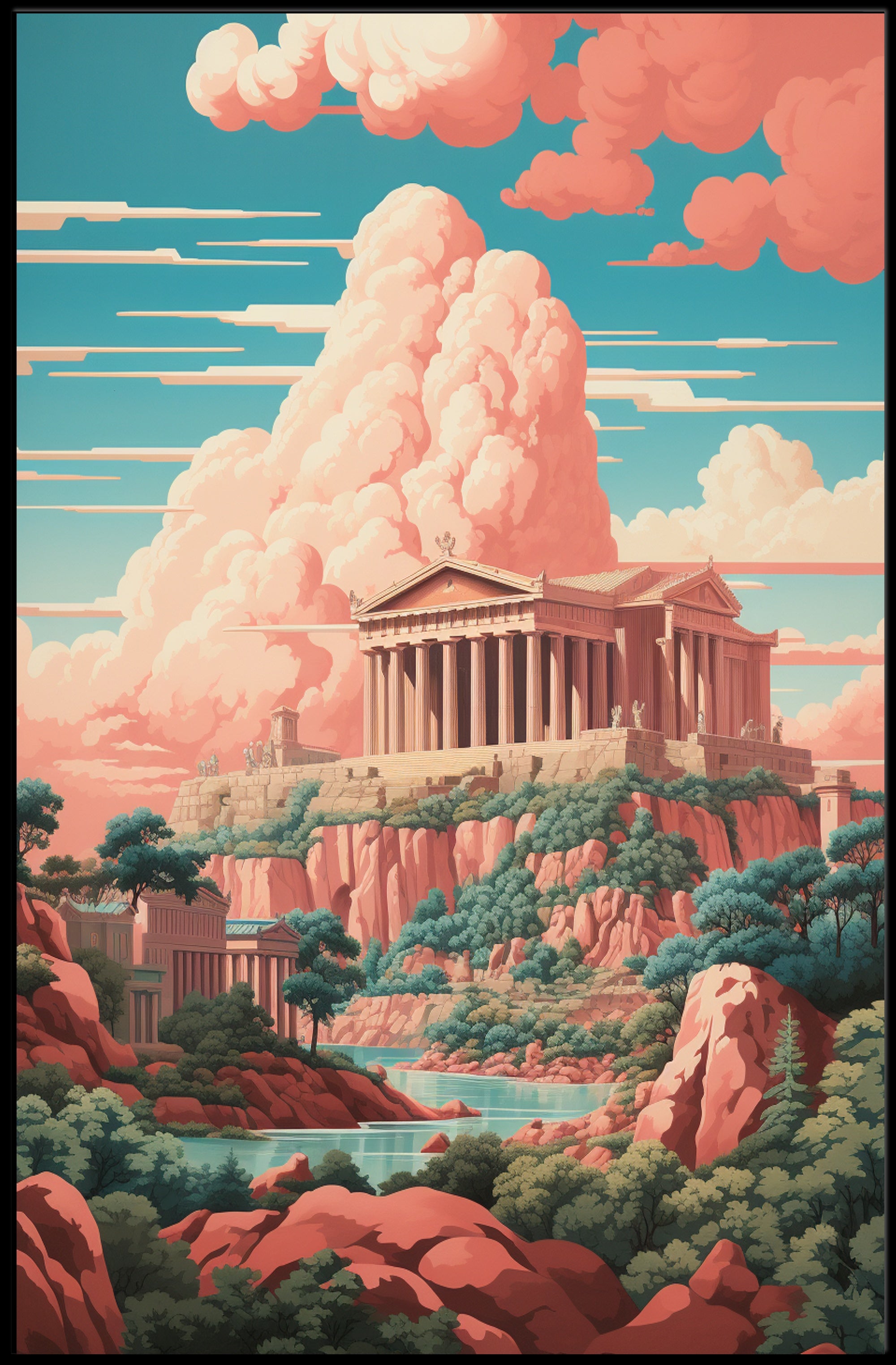 Ancient Greek Temple on Rocky Acropolis Cultural Heritage Poster PosterGoat