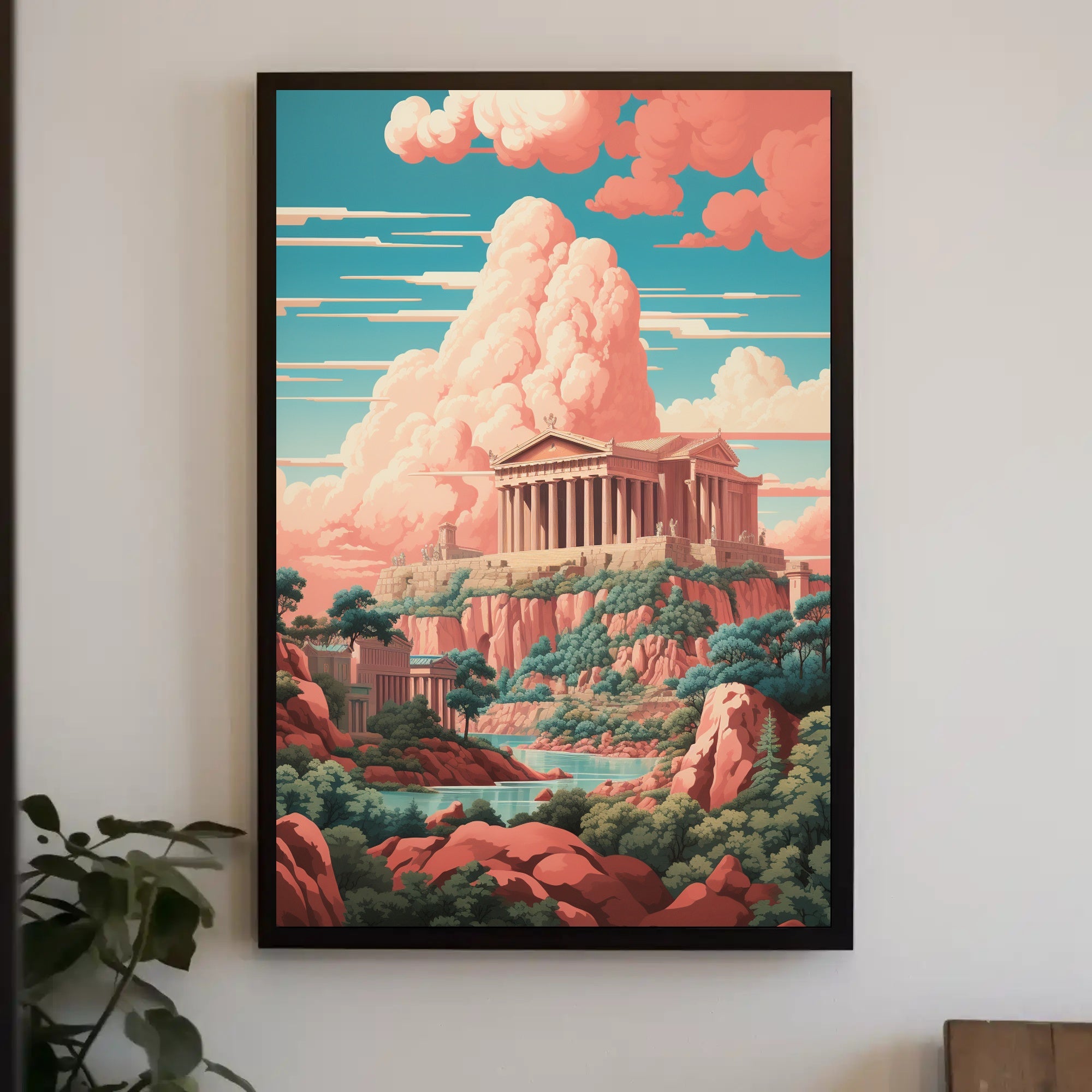 Ancient Greek Temple on Rocky Acropolis Cultural Heritage Poster PosterGoat