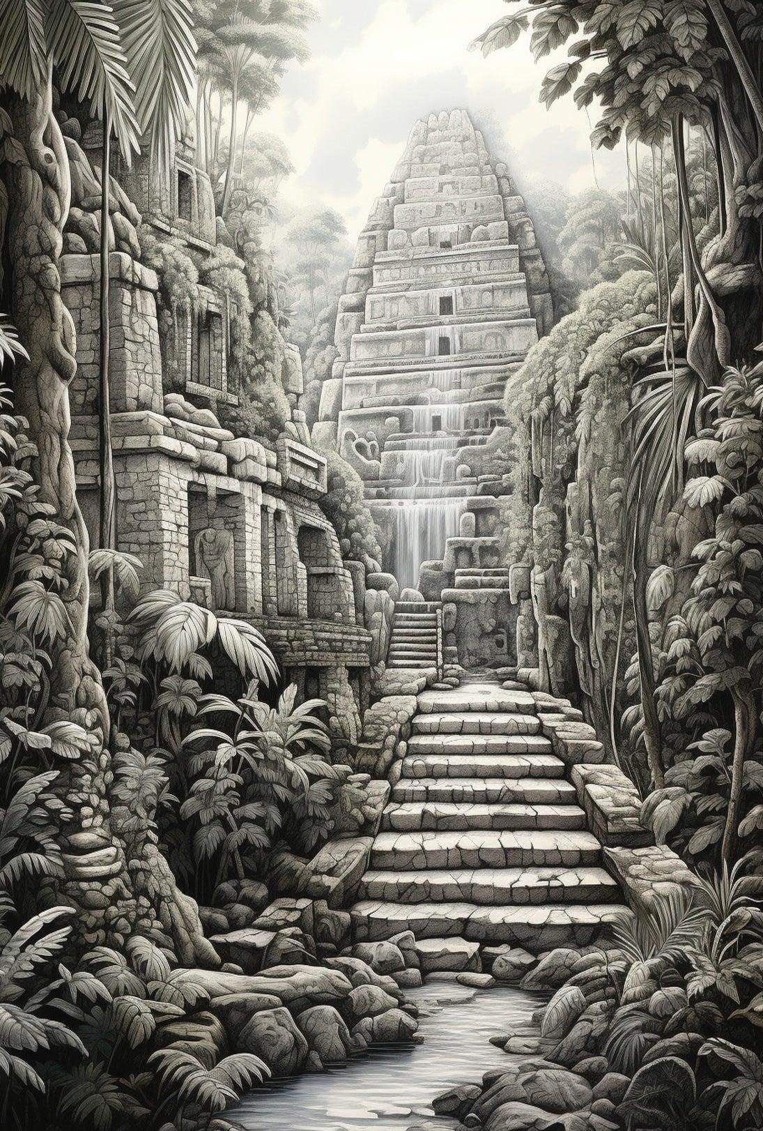 Ancient Jungle Temple in Mesoamerica Cultural or Heritage Poster PosterGoat