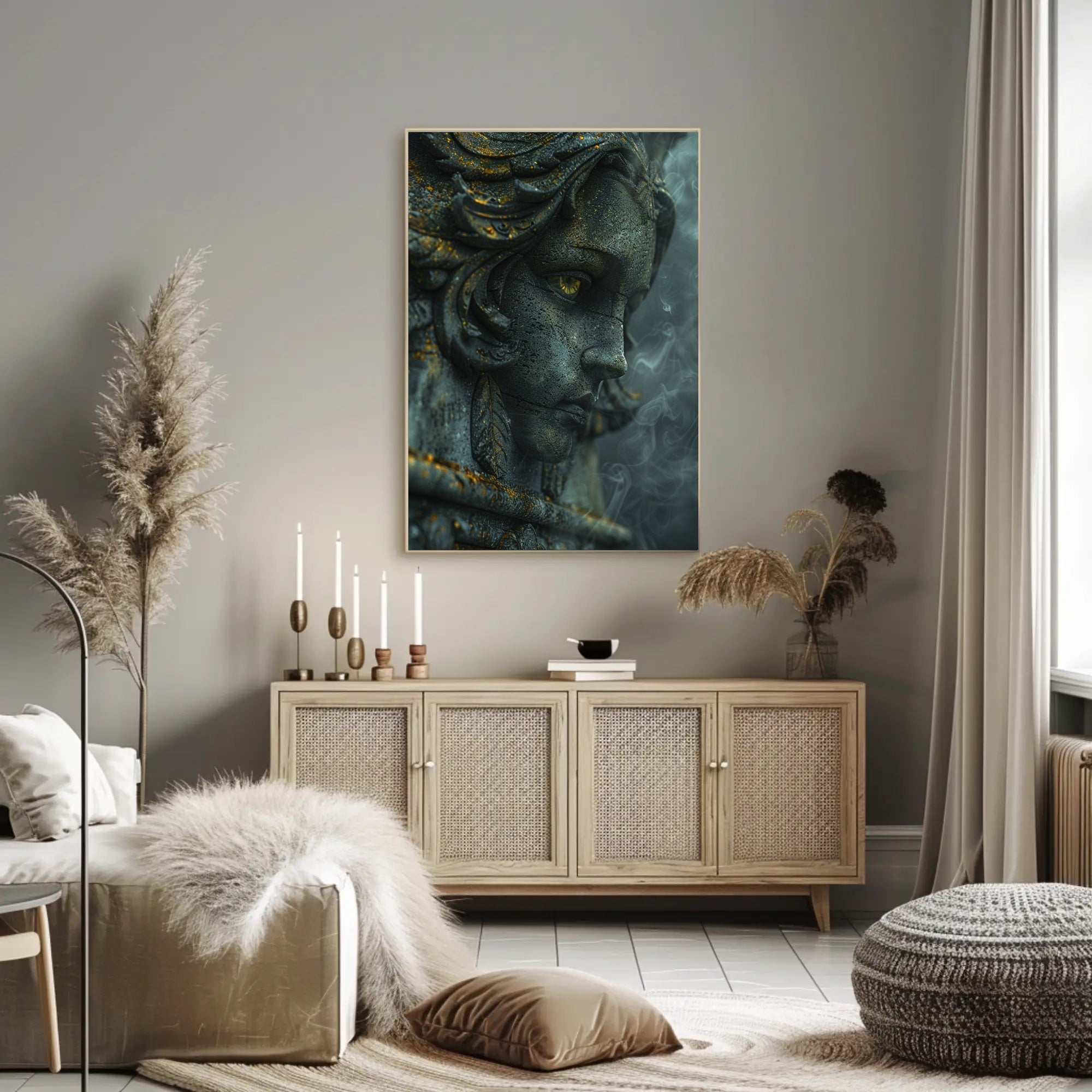 Ancient Mystical Stone Sculpture Photorealistic Fantasy Mythology Poster PosterGoat
