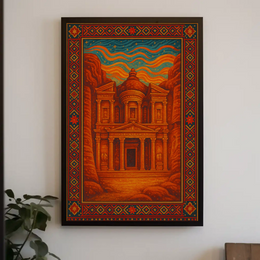 Ancient Mystique: Petra-Inspired Adventure Cultural Heritage Poster PosterGoat