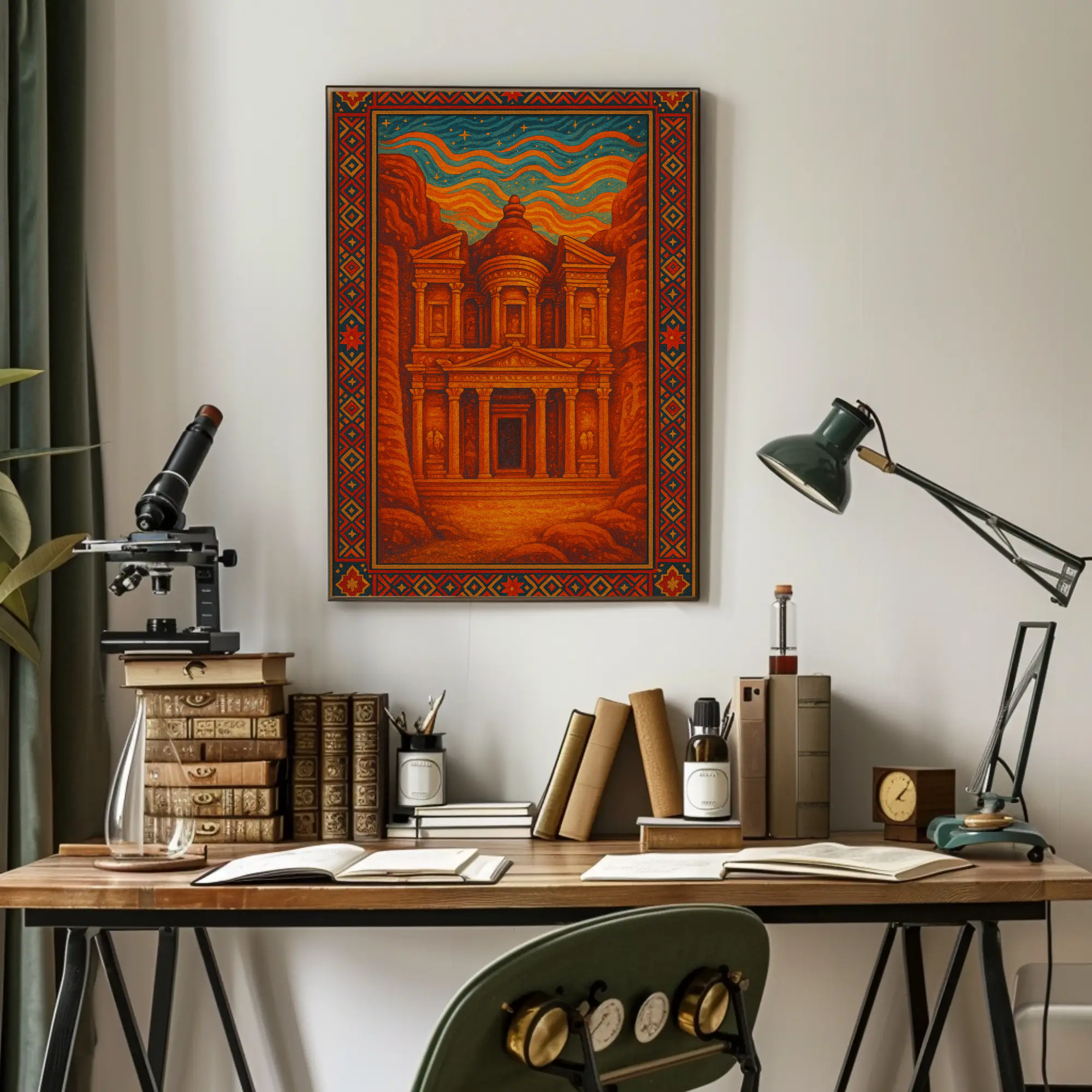 Ancient Mystique: Petra-Inspired Adventure Cultural Heritage Poster PosterGoat