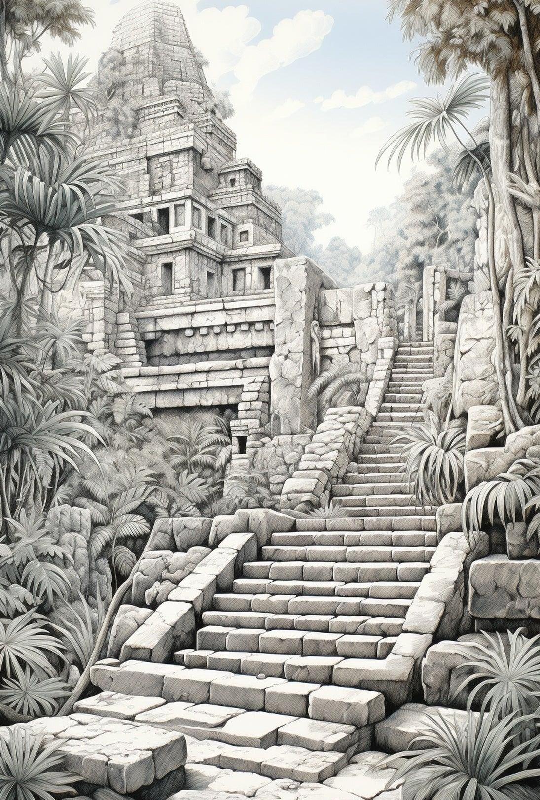 Ancient Pyramid in Jungle Artistic Cultural or Heritage Poster PosterGoat