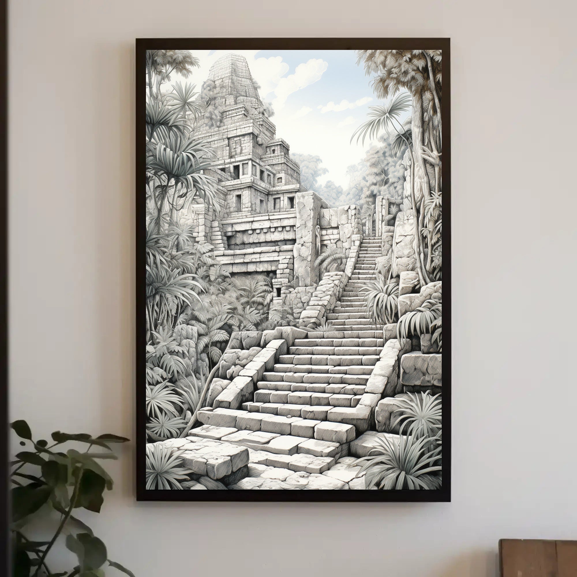 Ancient Pyramid in Jungle Artistic Cultural or Heritage Poster PosterGoat