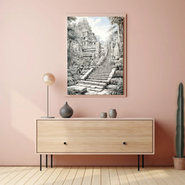 Ancient Pyramid in Jungle Artistic Cultural or Heritage Poster PosterGoat