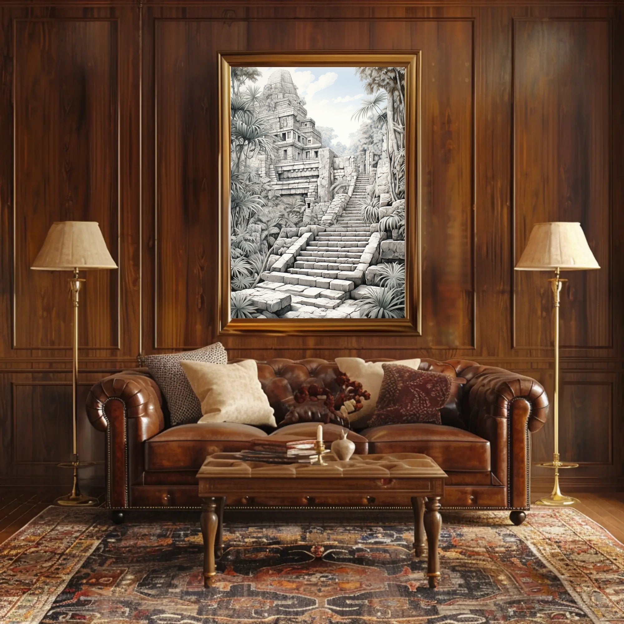 Ancient Pyramid in Jungle Artistic Cultural or Heritage Poster PosterGoat