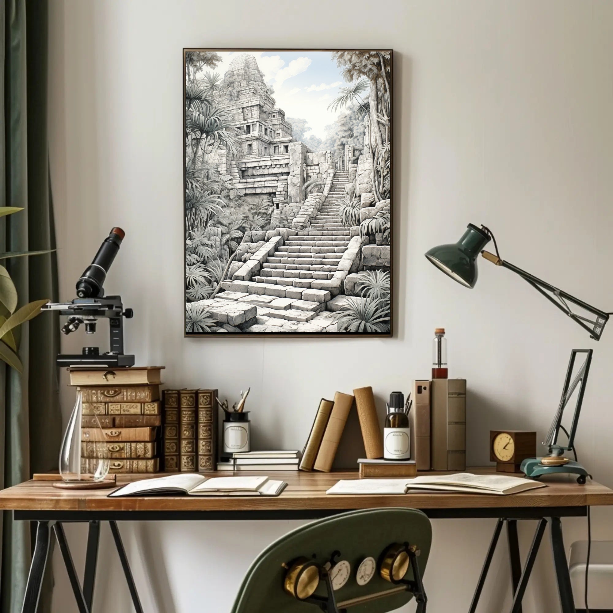 Ancient Pyramid in Jungle Artistic Cultural or Heritage Poster PosterGoat