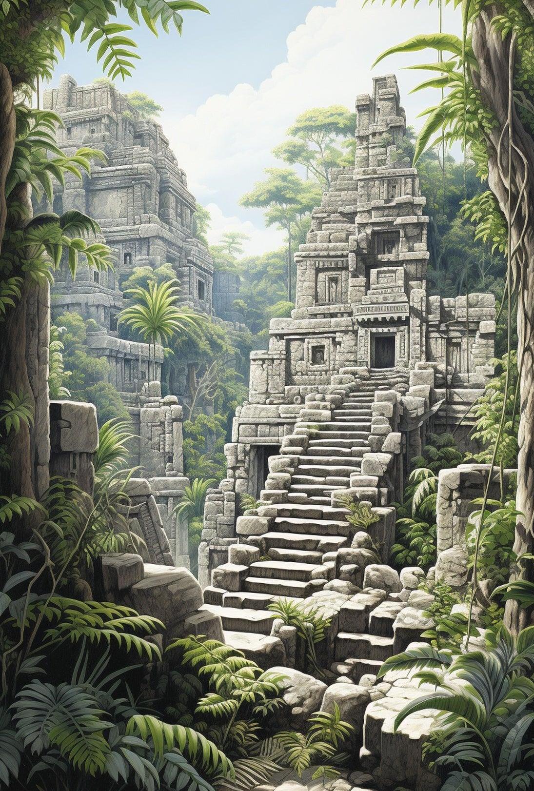Ancient Ruins Amidst Lush Jungle Cultural Heritage Poster PosterGoat